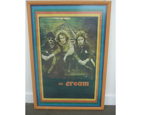 A vintage poster for the rock band Cream titled 'no Cream' by Martin Sharp for the farewell tour of Cream 1968, framed and gl