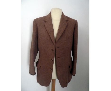 A Glen Heather thorn proof brown two-piece tweed suit, the trousers with button fly, 38 inch chest; a pair of cavalry twill t