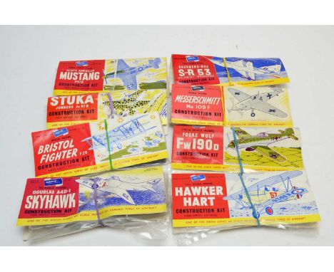 Eight early bagged Airfix model construction kits of military aircraft, 1:72 ND scale.