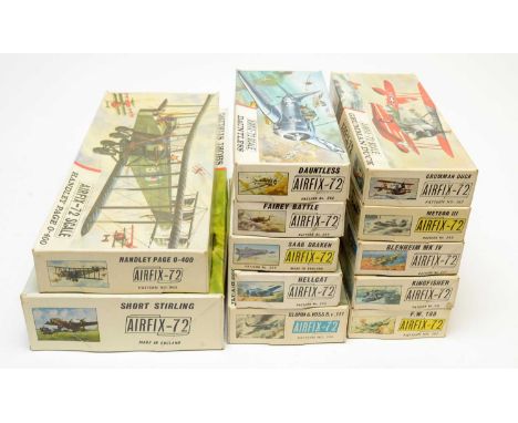 Twelve boxed Airfix model construction kits, Red Stripe, military aeroplanes, 1:72nd scale.