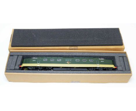 A boxed 0-gauge scale model of D9011 British Rail train green deltic.