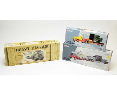 Three boxed Corgi scale model heavy haulage vehicles, 1:50 scale, comprising: 55501, 17602 and Limited Edition CC12506 Atkins