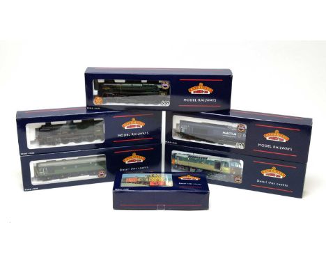 Six Bachmann Branchline Model Railways boxed trains, comprising: 32-729 Class 66 diesel 66405 Blue Malcolm Logistics Services