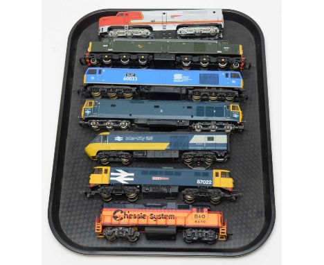 Seven unboxed trains, LIMA and other, 00/HO-gauge, American and European Outlines, including: 60033 Vees Steel Express.