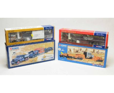 Four boxed Corgi scale model commercial transport vehicles, 1:50 scale, comprising: 55201 Pickfords, 55301 US Road Transport,