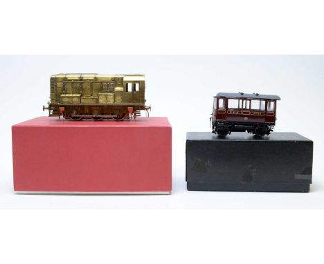 A boxed Walsworth NER petrol inspection car, 7mm scale; and a brass hand-built shunter diesel engine.