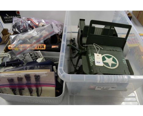 A collection of Action Man accessories and combat vehicles, including: a jeep, and a Capture Copter; together with military u