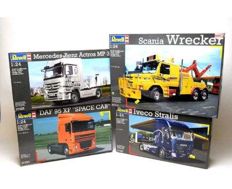 Four boxed Revell scale model trucks, 1:24 scale, comprising: No. 07560, 07423, 07425 and 07511.