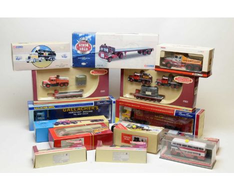 A collection of boxed Corgi scale model commercial and trackside vehicles, including: 75803 M.A.N Curtainside - Gallacher Bro