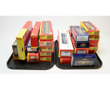 Boxed Hornby locomotives, carriages and rolling stock; together with a quantity of Bachmann Branchline rolling stock, 00-gaug