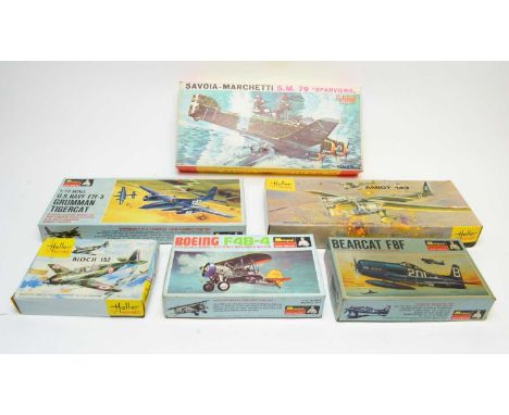 Six boxed Heller and Monogram Series model constructions kits, military aircraft, 1:72nd scale.