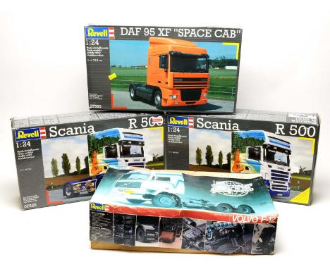 Four boxed Revell scale model trucks, 1:24 scale, comprising: No. 07528, 07528, 07560 and 7407.