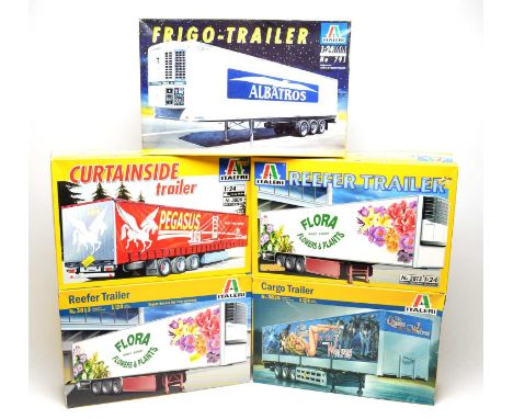 Five boxed Italeri scale model trailers, 1:24 scale, comprising: No. 3813, 3835, 3809, 3813 and 791.