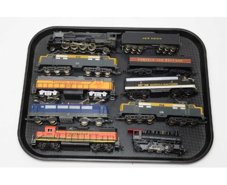 Eight unboxed locomotives and tenders, HO/00 gauge, makers include Bachmann and Lima.