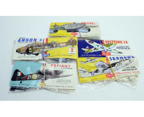 Five early Airfix construction kits, Red Stripe Series, military aircraft, 1:72nd scale.