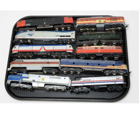 Ten HO-gauge unboxed trains, various makers, including: Walthers, LIMA and Liliput, American Outline.