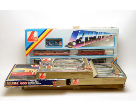 Five LIMA boxed model trains, Golden Series and other, including a military train, European Outlines.