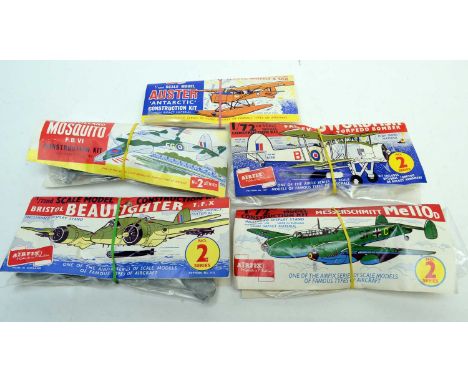 Five early bagged Airfix model construction kits of military aircraft, 1:72nd scale.