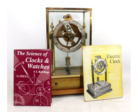 A scratch built Electric mantel clock by John Higham in glazed display case on wooden base, height to top of case 41.5cm, wit