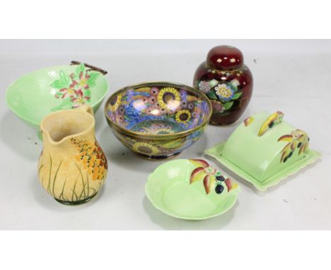 A Mailing bowl, a Carlton ware floral decorated jar and cover, a Radford and three pieces of Carlton ware (6). CONDITION REPO