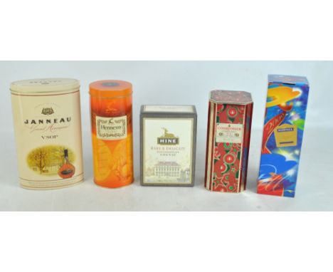 Four bottles of Cognac and one Armagnac comprising Hennessy Very Special, Hine Rare &amp; Delicate Fine Champagne, Martell V.