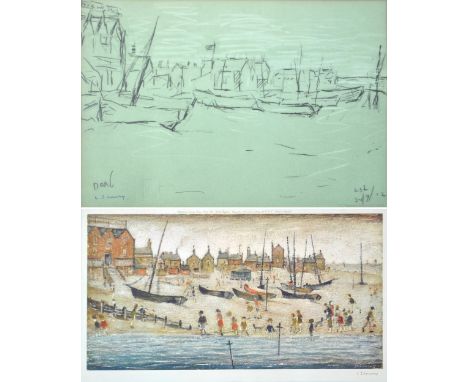 LAURENCE STEPHEN LOWRY RBA RA (1887-1976); a signed limited edition coloured print 'The Beach', signed in pencil lower right 