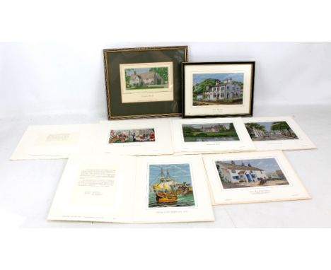 Seven Macclesfield Brocklehurst-Whiston silks to include 'Gosworth Hall', 'Prestbury Village' (with red Mini), 'Sulgrave Mano