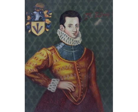 UNATTRIBUTED; a 1930s oil on board, after 18th century portrait of Phillip Sidney, 26 x 19.5cm, framed and glazed.