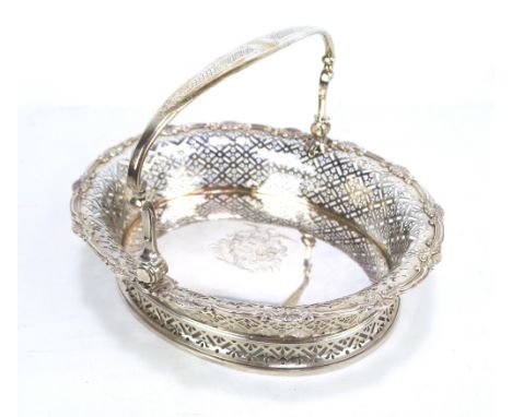 PETER ARCHAMBO I; a fine George II hallmarked silver oval basket with flared pierced sides, cast scallop and scroll decorated