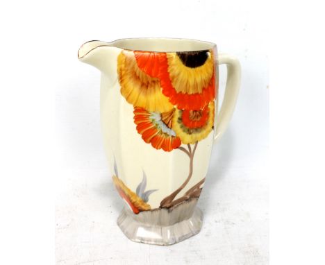 CLARICE CLIFF; a Bizarre ware floral decorated jug with Wilkinson Ltd mark to base, height 16.5cm. CONDITION REPORT: Some min