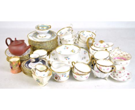 An Aynsley floral transfer decorated tea set including two sandwich serving plates, a Wedgwood tea set, various cabinet cups 