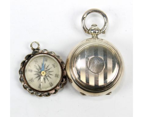 DENNISON WATCH CASE CO; a George V hallmarked silver cased fob compass with linear engraved decoration and vacant cartouche, 