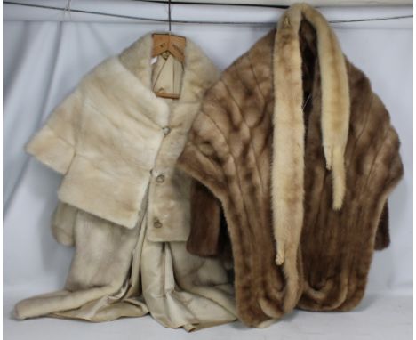 A vintage mink fur coat, embroidered WMM to inside, length 95cm, a further example, a shawl, a child's jacket and a stole (5)