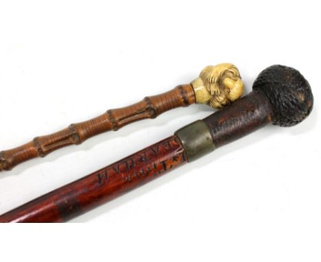 A 19th century malacca sword stick with pleated rope handle (af), engraved 'I * Tiffin Earham', with Solingen square sectione