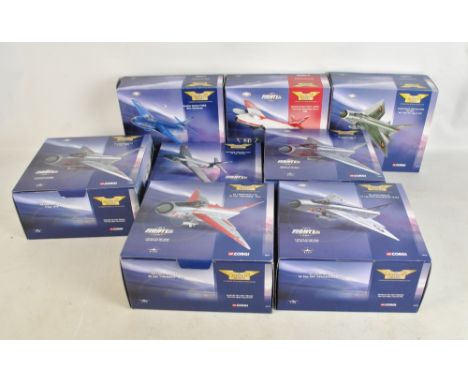 Eight boxed Corgi Aviation Archives Series model aircraft including 49401 EE Lighting F1A, 49801 Hawker Hunter FGA9, AA32703 