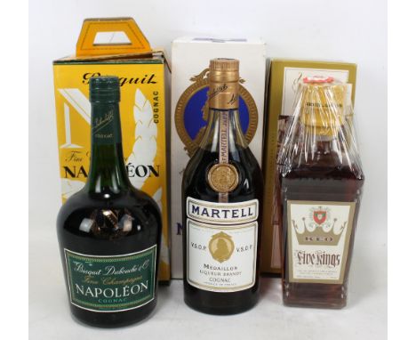 A single bottle of Martell V.S.O.P. Médaillon liqueur brandy Cognac, 24floz 70 proof, a single bottle of Bisquit Dubouché &am