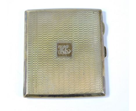 JOSEPH GLOSTER LTD; a George V hallmarked silver rectangular cigarette case with overall engine turned decoration and initial