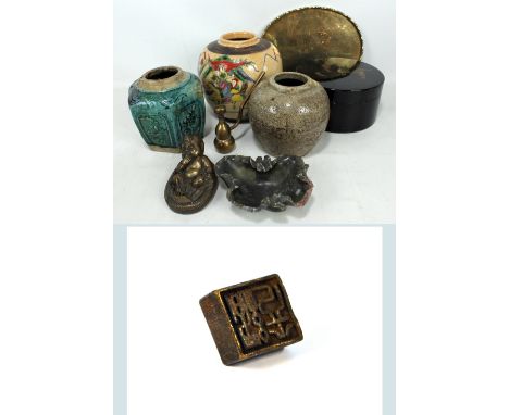 A small group of predominantly Chinese items to include two provincial ceramic ginger jars and a crackle glazed example, a so