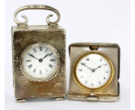 WILLIAM NEALE &amp; SON; a George V hallmarked silver cased travel clock with Huddersfield Vocal Union related inscription to