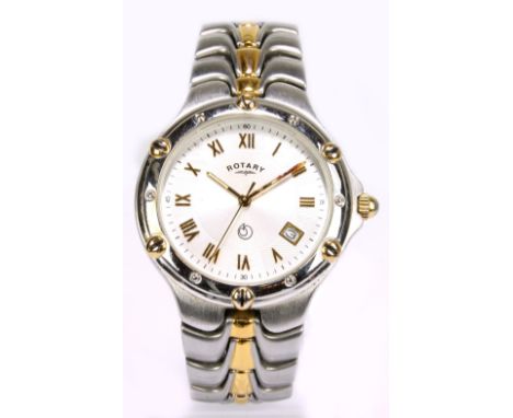 ROTARY; a gentleman's two tone stainless steel quartz wristwatch, the circular dial set with Roman numerals and date aperture