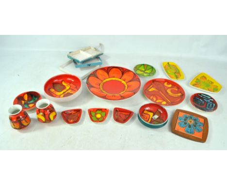 POOLE; a collection of various wares including bowls, pair of vases, tile, shallow bowls, trinket dishes, etc.