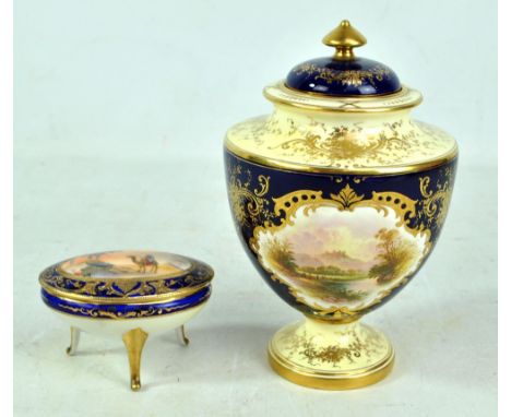 A Coalport hand painted vase inscribed 'Near Dover', with gilt heightening on a cobalt blue ground, printed marks to base, in