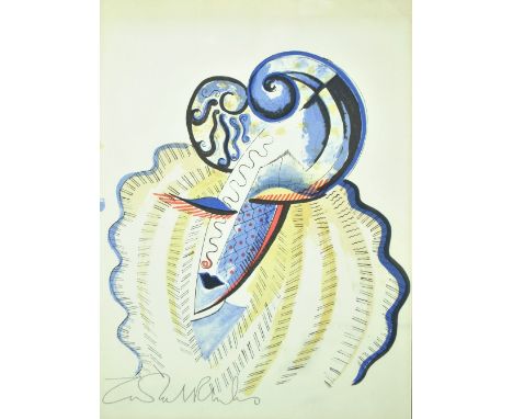 ZANDRA RHODES DBE RDI (born 1940); signed coloured lithograph, abstract portrait of woman in hat, signed in pencil to lower l