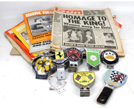 A group of vintage car badges including enamelled examples for British Racing &amp; Sports Car Club, Midland Automobile Club,