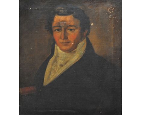 19TH CENTURY ENGLISH SCHOOL; oil on relined canvas, portrait of a gentleman, unsigned, 56 x 44cm, framed (af).