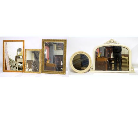 Three decorative mirrors, a gilt example, cream example and a portrait example (3).