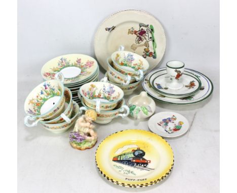 A set of eight Wedgwood 'Prairie Flowers' twin handled soup bowls and two spare saucers, also a Hammersley &amp; Co 'Going To