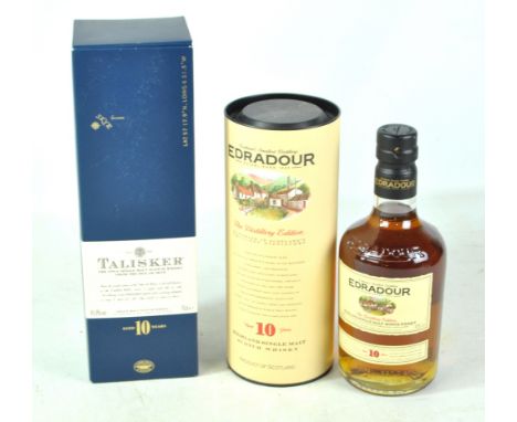 Two bottles of single malt Scotch whisky comprising Talisker Aged 10 Years, 45.8% 70cl, and Edradour The Distillery Edition A