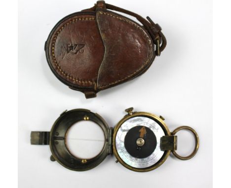 A WWI military issue Verner's pattern compass, engraved to the top 'RB Welbourn', in leather case.