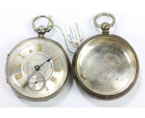 A hallmarked silver cased crown wind pocket watch, the circular engine turned dial set with Roman numerals and with subsidiar